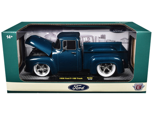 1956 Ford F-100 Pickup Truck Blue Metallic Limited Edition to 6650 pieces Worldwide 1/24 Diecast Model Car by M2 Machines-1