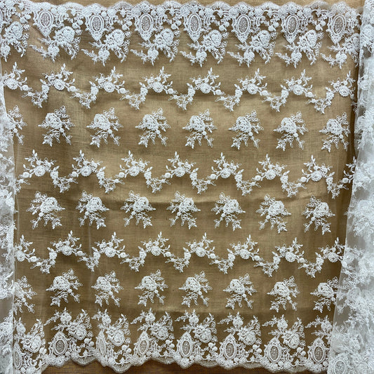 Beaded & Corded Bridal Lace Fabric Embroidered on 100% Polyester Net Mesh | Lace USA - 96788W-HB-0