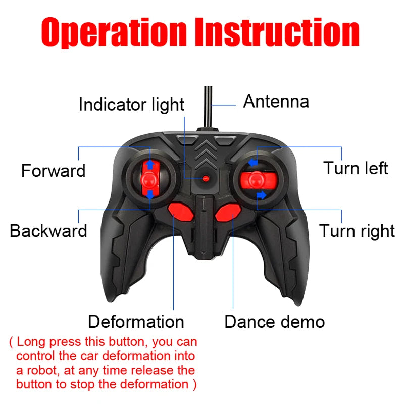 2-in-1 RC Car Robot Transforming Remote Toy for Kids