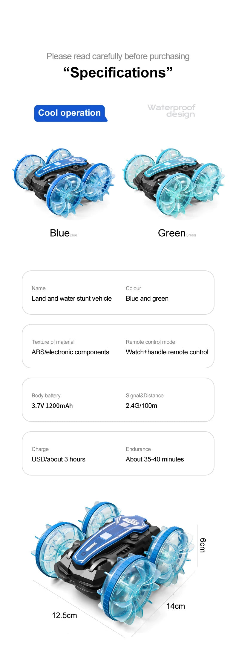 Amphibious RC Car Waterproof 360° Flip Stunt Toy