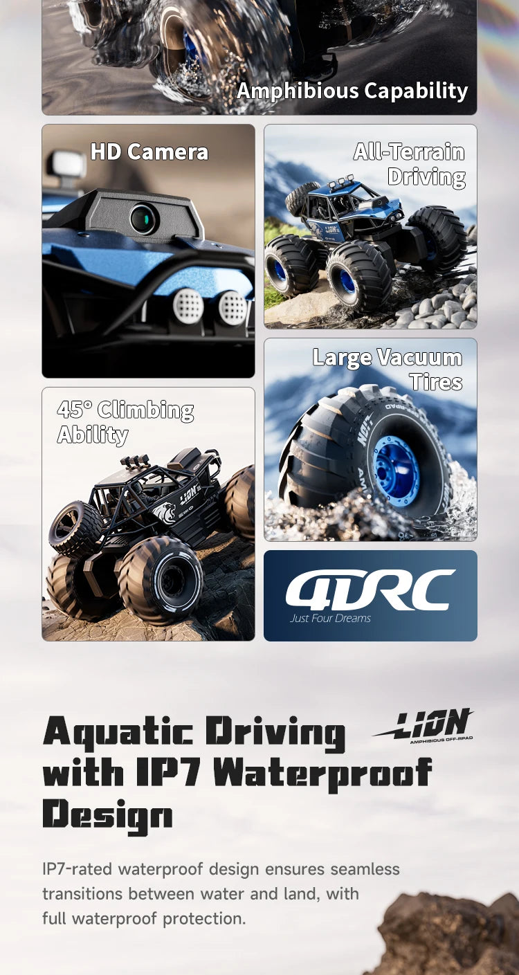 2-in-1 Amphibious RC Car Boat 4WD Waterproof Toy