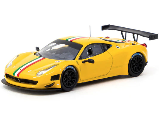 Ferrari 458 Italia GT3 Yellow with Italian Flag Stripes "Road64" Series 1/64 Diecast Model Car by Tarmac Works-1