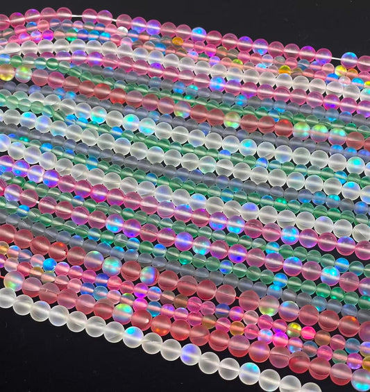 Matte Mermaid Glass Beads aka Mystic Aura Quartz, Round 6mm 8mm-0
